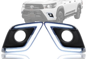 Moldura Farol Auxiliar Hilux 16/18 C/Led Drl Luz Diurna e Pisca