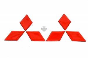 Emblema Resinado Logo Mitsubishi (Vermelho) Grade + Tampa Tras Triton Savana 14/... (Par)