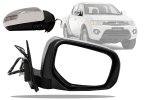 Espelho Retrovisor Elé L200 Triton 14/... Cromado/Recolhimento Automático / C/ Pisca Ld