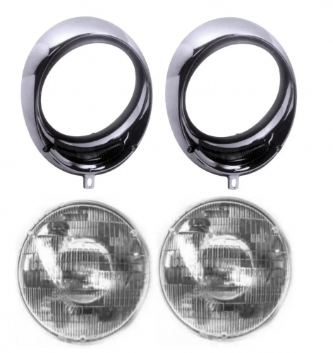 Kit Aro Farol + Sealed Beam Mb 1111/1113  Cromado 4 Peças